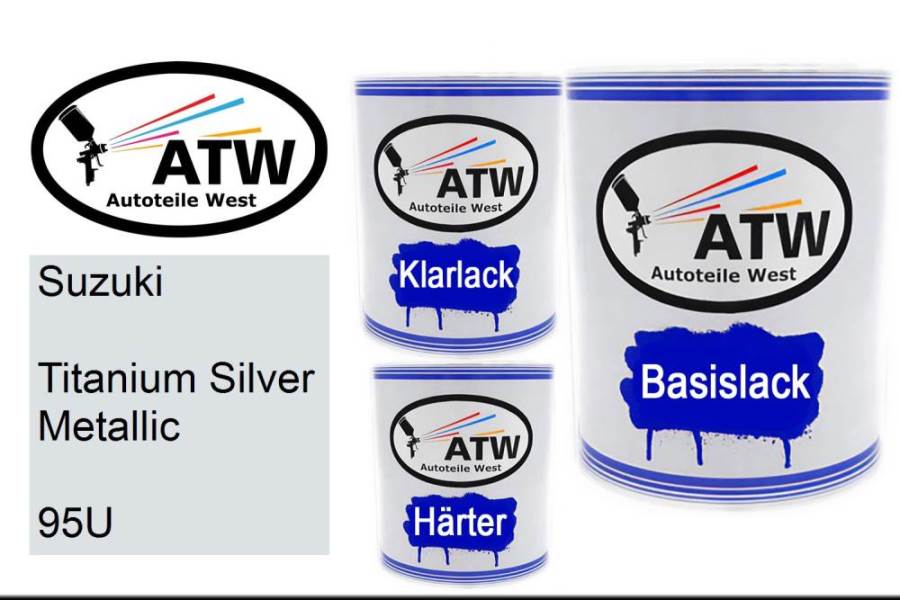 Suzuki, Titanium Silver Metallic, 95U: 1L Lackdose + 1L Klarlack + 500ml Härter - Set, von ATW Autoteile West.